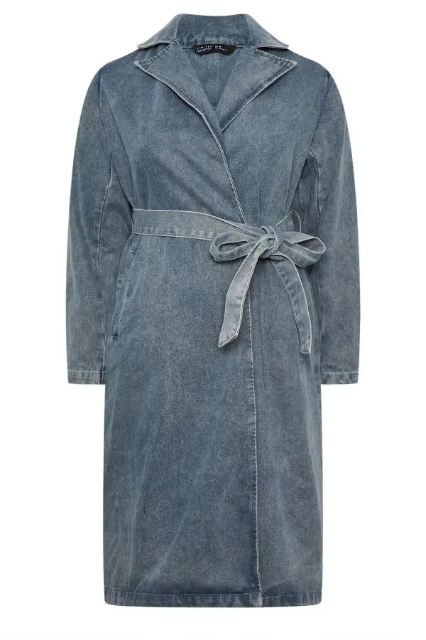 Limited Collection Curve Mid Blue Belted Denim Trench Coat, Women's Curve & Plus Size, Limited Collection