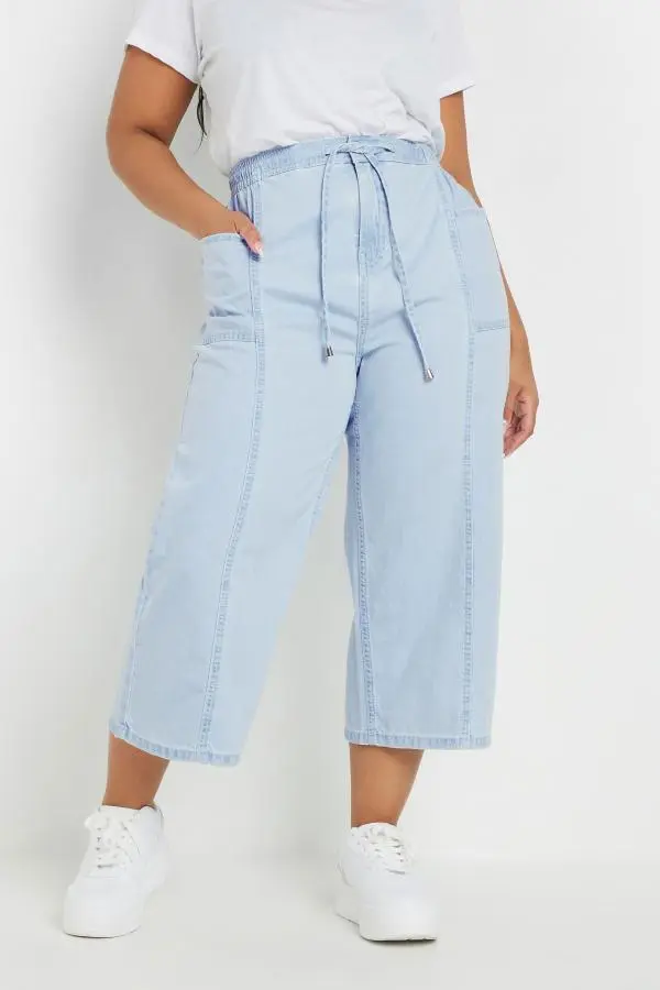 Yours Curve Light Blue Wide Leg Cropped Denim Jeans, Women's Curve & Plus Size, Yours