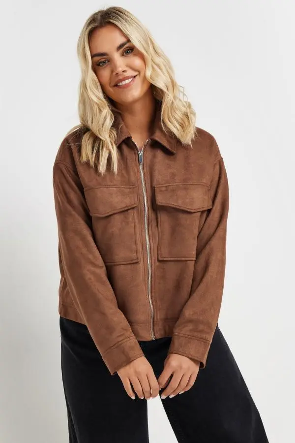 Yours Curve Brown Short Faux Suede Jacket, Women's Curve & Plus Size, Yours