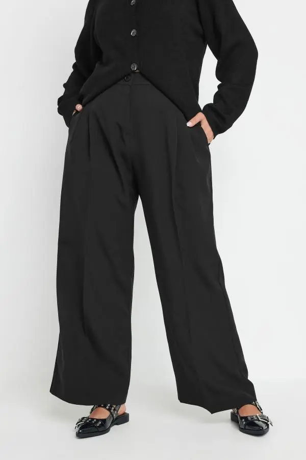 Yours Curve Black Pleat Front Woven Wide Leg Trousers, Women's Curve & Plus Size, Yours