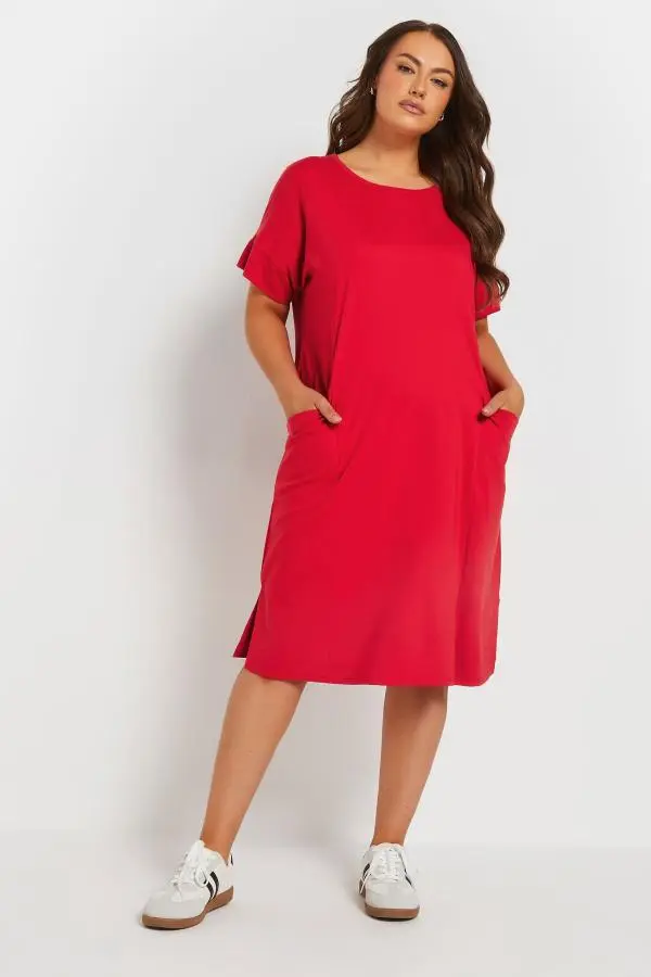 Yours Curve Red Pocket Detail Dress, Women's Curve & Plus Size, Yours