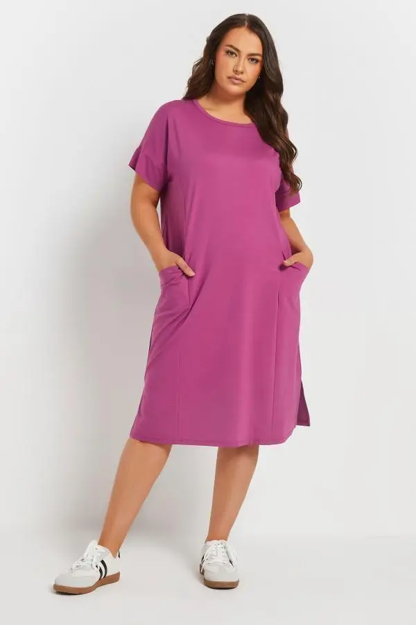 Yours Curve Purple Pocket Detail Dress, Women's Curve & Plus Size, Yours