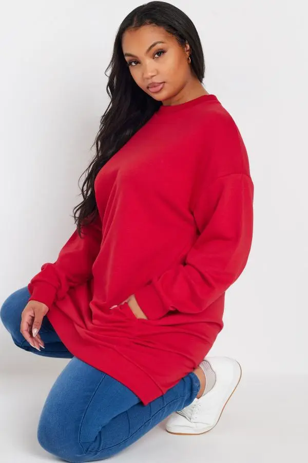 Yours Curve Red Long Sleeve Sweatshirt Dress, Women's Curve & Plus Size, Yours