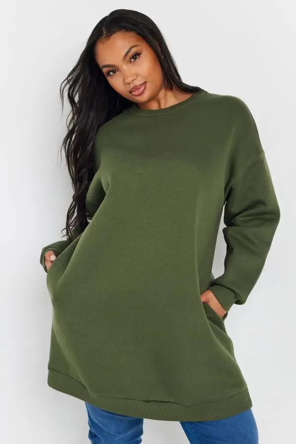 Yours Curve Khaki Green Sweatshirt Dress, Women's Curve & Plus Size, Yours