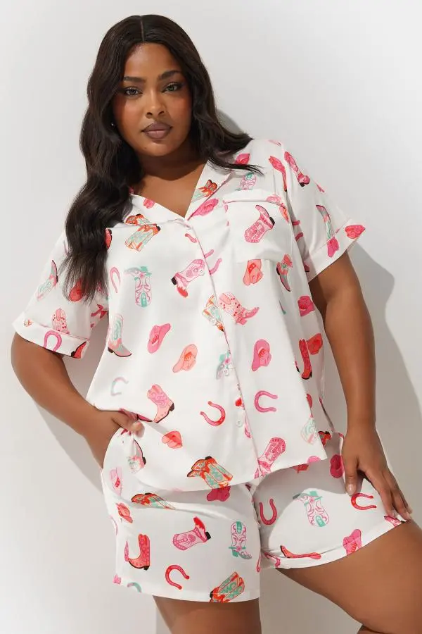 Limited Collection Curve White Cowboy Graphic Short Pyjama Set