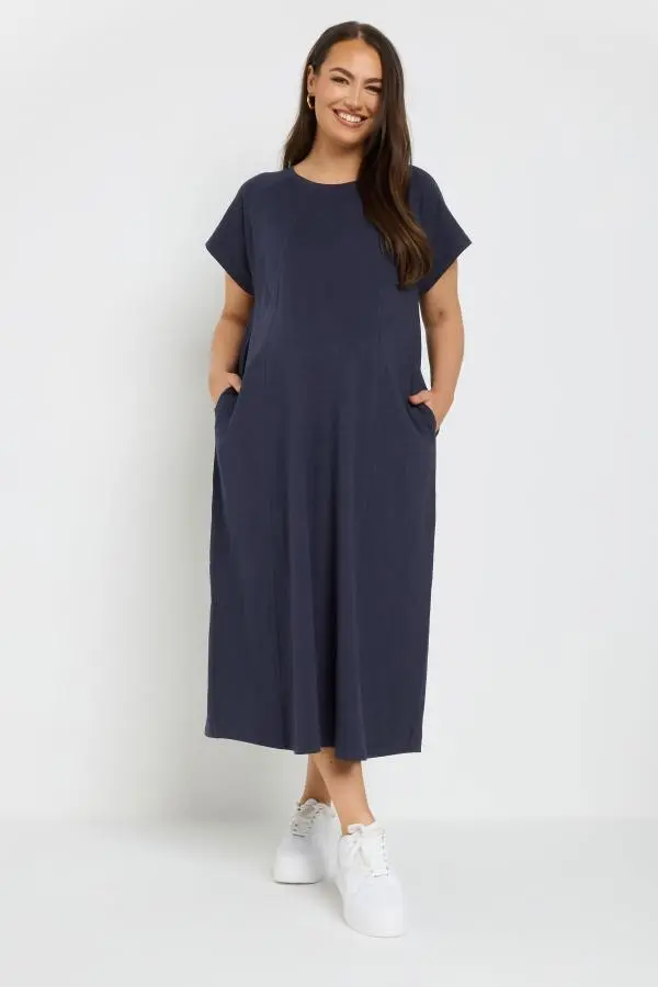 Bump It Up Maternity Curve Navy Blue Pocket Midi Swing Dress