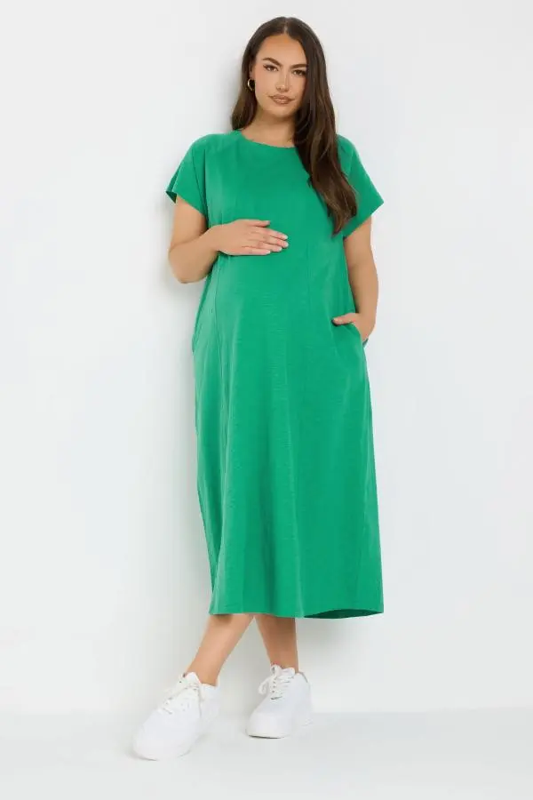 Bump It Up Maternity Curve Green Pocket Midi Swing Dress