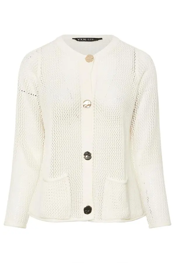 Yours Curve Ivory White Button Through Knitted Cardigan, Women's Curve & Plus Size, Yours