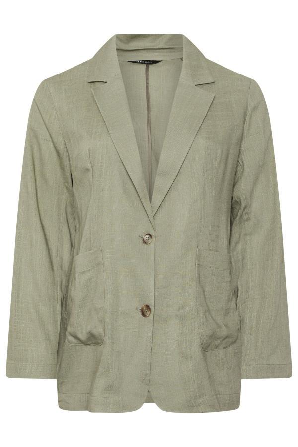 Yours Curve Khaki Green Relaxed Linen Blazer, Women's Curve & Plus Size, Yours