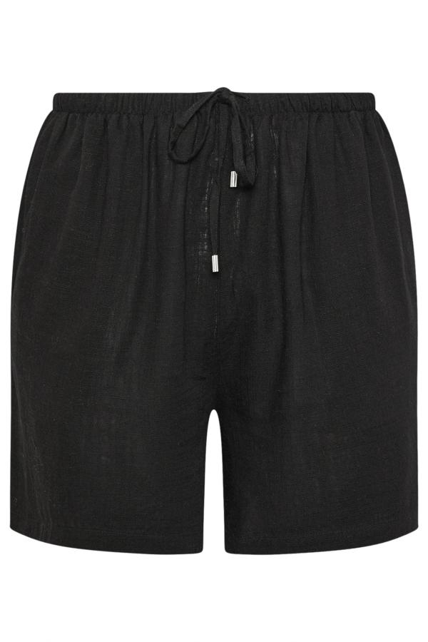 Yours Curve Black Tie Front Linen Shorts, Women's Curve & Plus Size, Yours