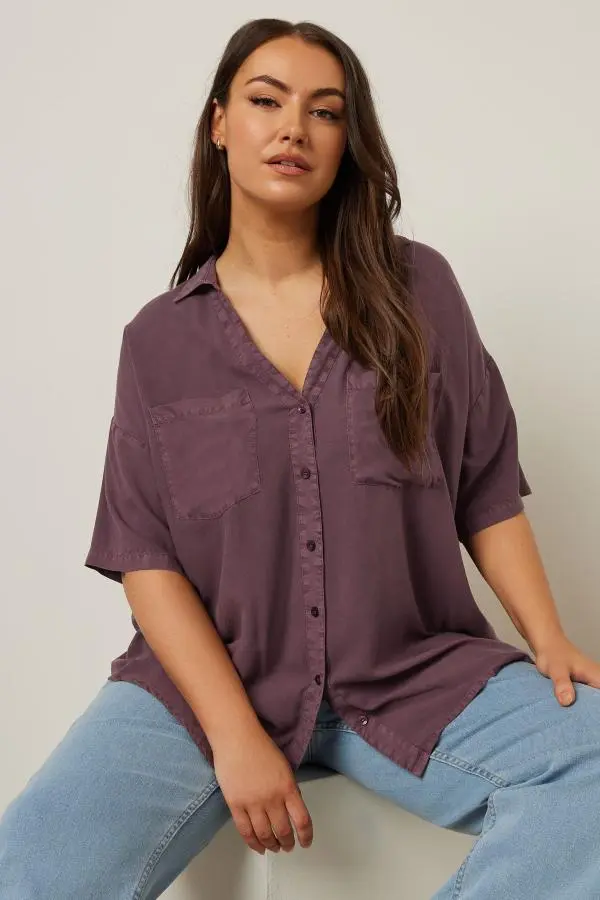 Yours Curve Purple Washed Chambray Shirt, Women's Curve & Plus Size, Yours