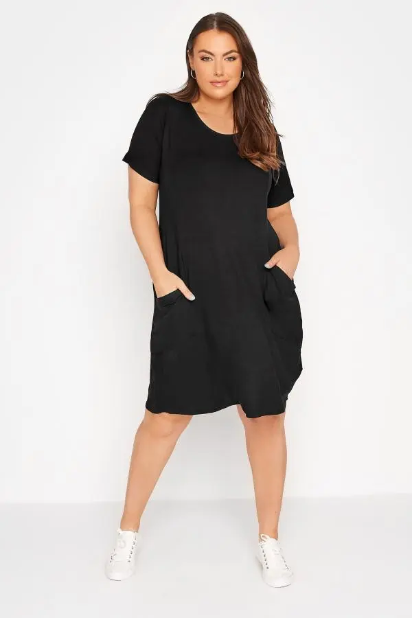 Yours For Good Curve Black Drape Pocket Dress, Women's Curve & Plus Size, Yours For Good