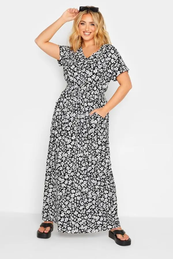 Yours Curve Black Floral Maxi Tshirt Dress, Women's Curve & Plus Size, Yours