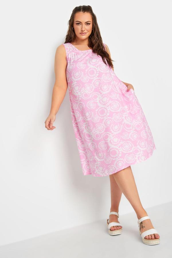 Yours Curve Light Pink Tie Dye Print Swing Dress, Women's Curve & Plus Size, Yours