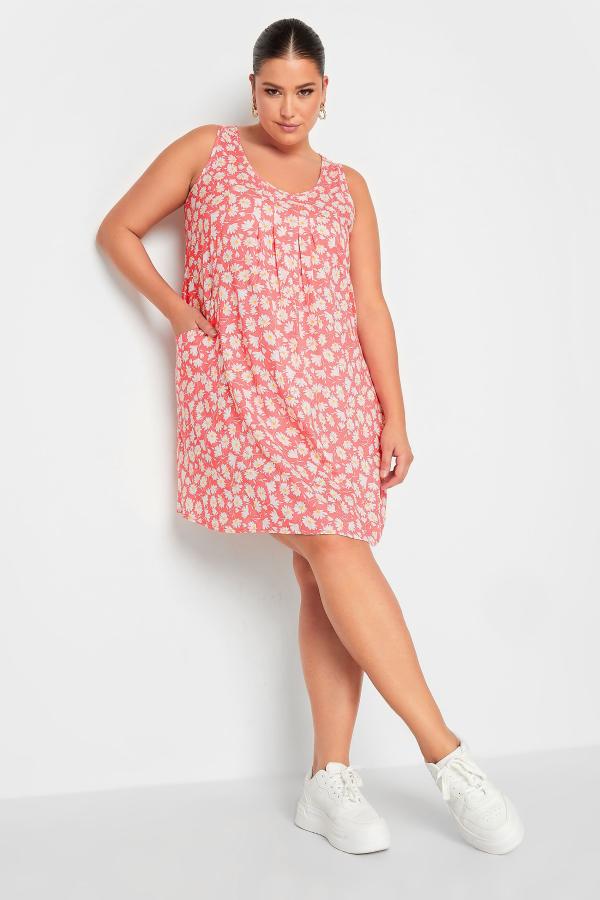 Yours Curve Light Pink Daisy Print Pocket Smock Dress, Women's Curve & Plus Size, Yours