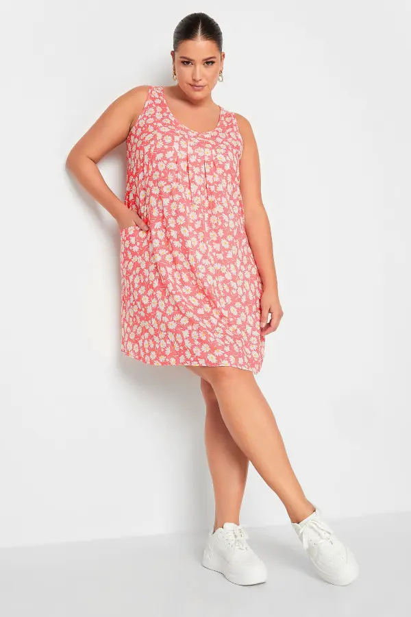 Yours Curve Light Pink Daisy Print Pocket Smock Dress, Women's Curve & Plus Size, Yours