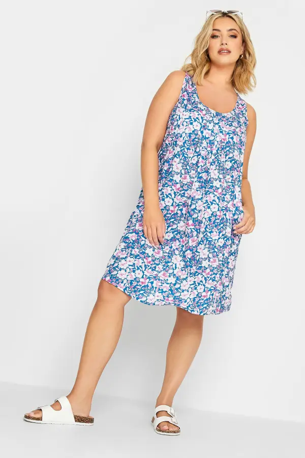 Yours Curve Blue Floral Print Pocket Dress, Women's Curve & Plus Size, Yours