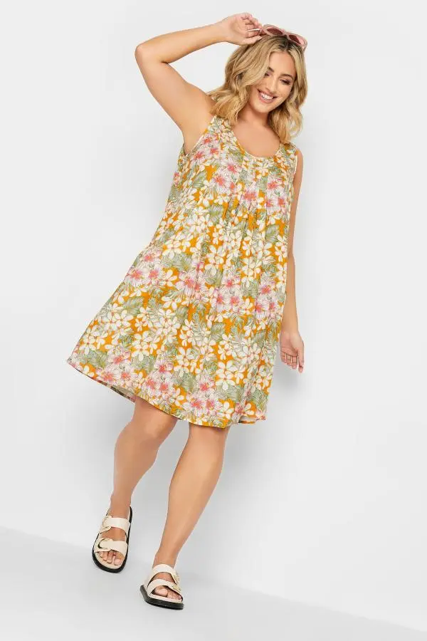 Yours Curve Orange Tropical Print Pocket Dress, Women's Curve & Plus Size, Yours