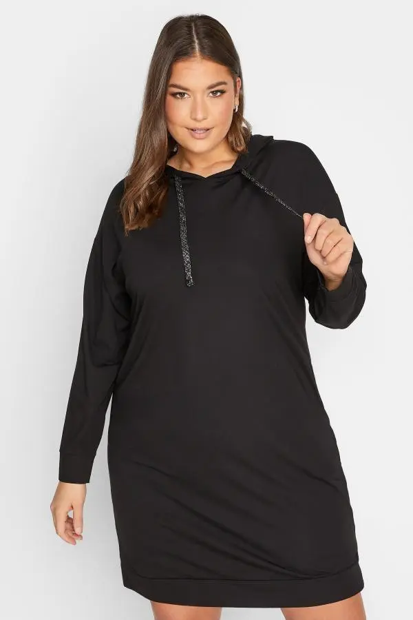 Yours Curve Black Pocket Hoodie Dress, Women's Curve & Plus Size, Yours