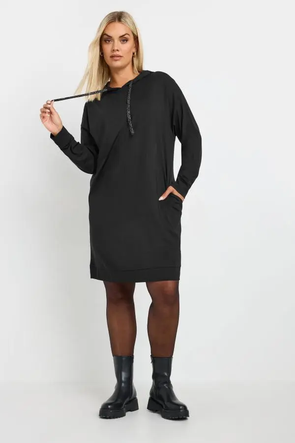 Yours Curve Black Pocket Hoodie Dress, Women's Curve & Plus Size, Yours