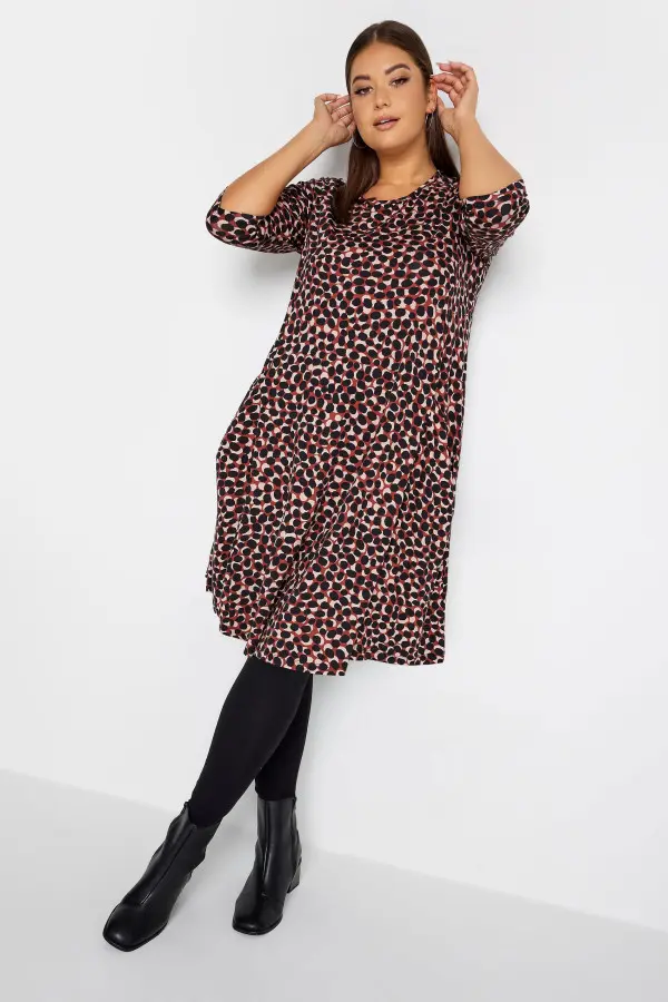 Yours Curve Red Spot Print Drape Pocket Dress, Women's Curve & Plus Size, Yours