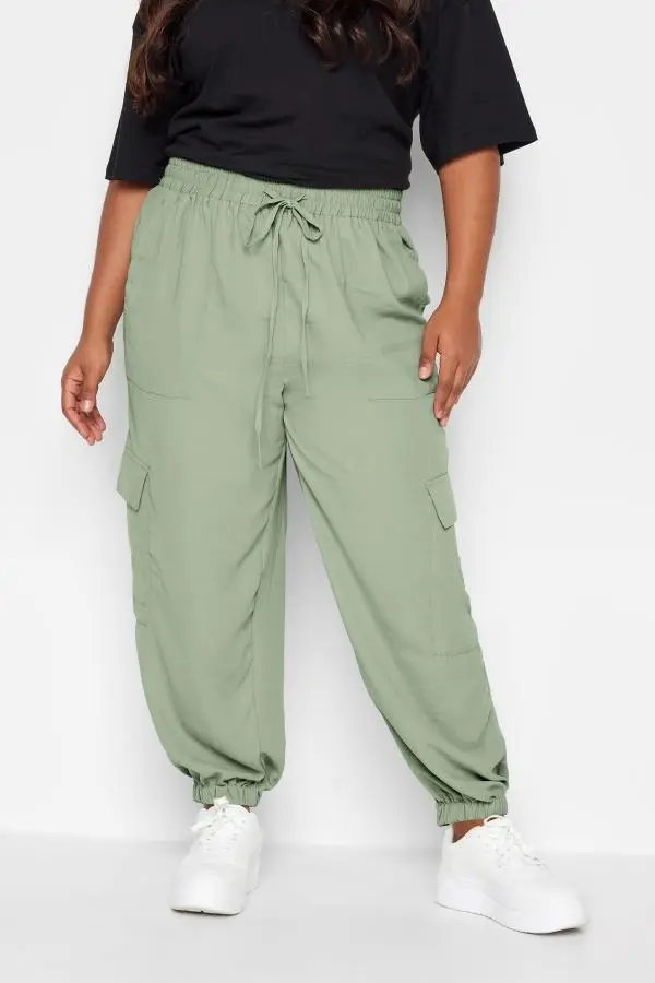 Yours Curve Khaki Green Cargo Pocket Trousers, Women's Curve & Plus Size, Yours