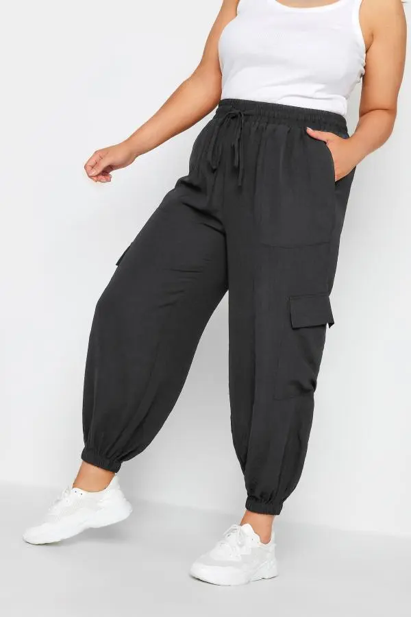 Yours Curve Black Cargo Pocket Trousers, Women's Curve & Plus Size, Yours