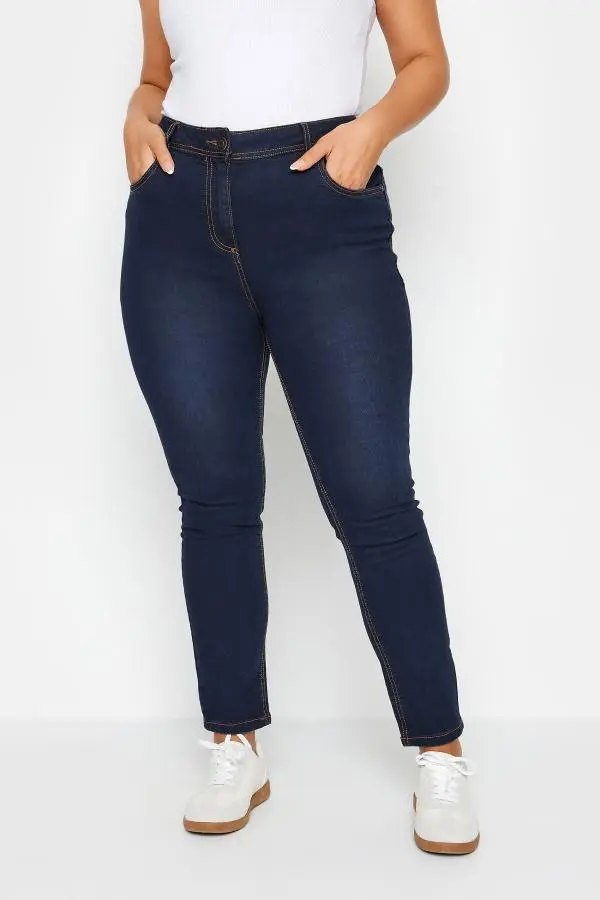 Yours Curve Indigo Blue Straight Leg Fit Stretch Ruby Jeans, Women's Curve & Plus Size, Yours