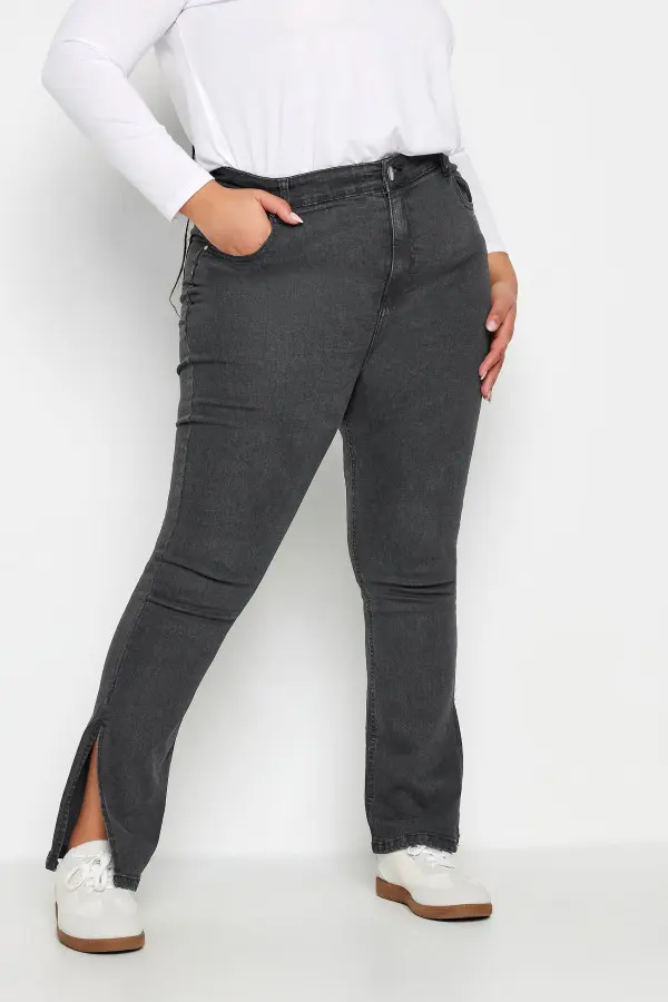 Yours Curve Black Side Split Stretch Straight Leg Jeans, Women's Curve & Plus Size, Yours