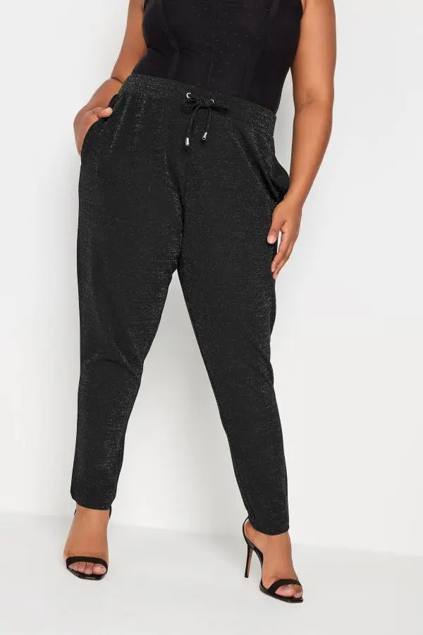 Yours Curve Black Glitter Stretch Harem Joggers, Women's Curve & Plus Size, Yours