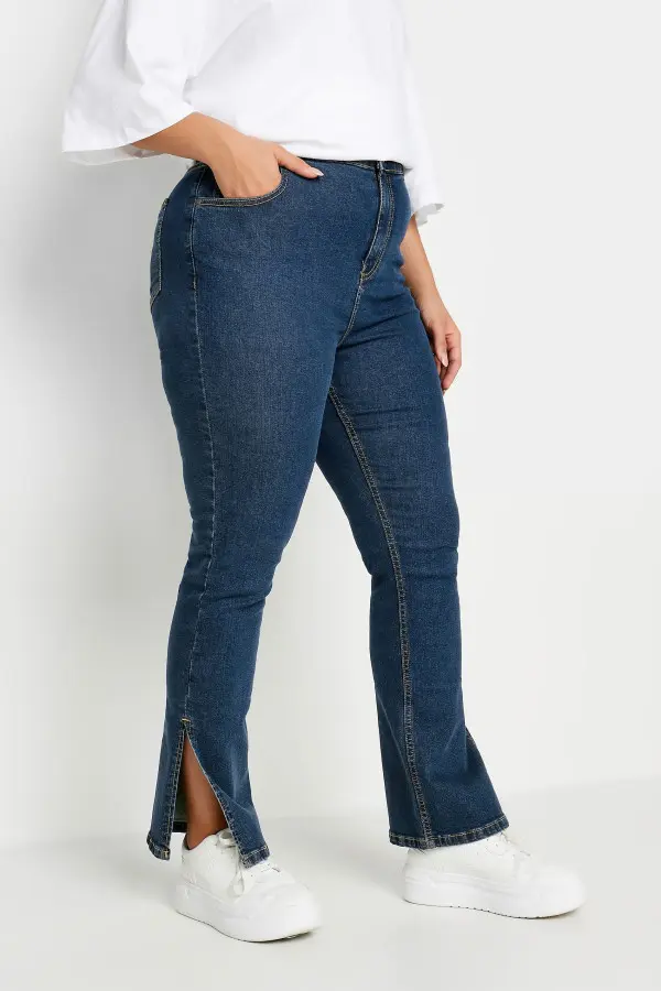 Yours Curve Blue Side Split Stretch Straight Leg Jeans, Women's Curve & Plus Size, Yours