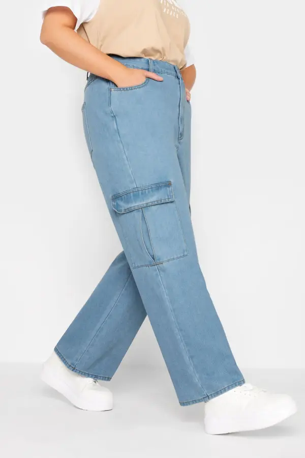 Yours Curve Blue Cargo Jeans, Women's Curve & Plus Size, Yours