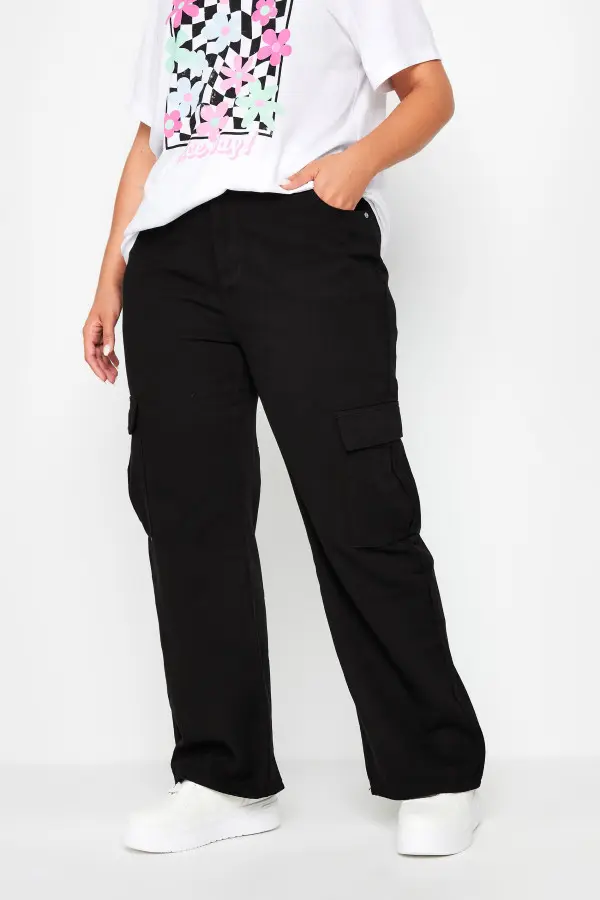 Yours Curve Black Straight Leg Cargo Jeans, Women's Curve & Plus Size, Yours