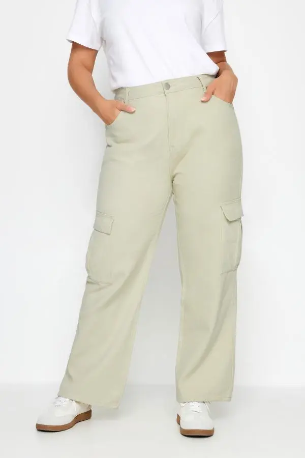 Yours Curve Stone Brown Cargo Jeans, Women's Curve & Plus Size, Yours