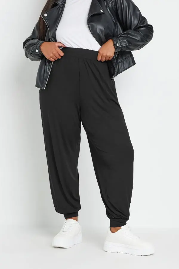 Yours Curve Black Cuffed Harem Joggers, Women's Curve & Plus Size, Yours