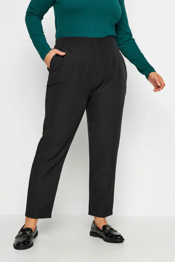 Yours Curve Black Darted Waist Tapered Trousers, Women's Curve & Plus Size, Yours