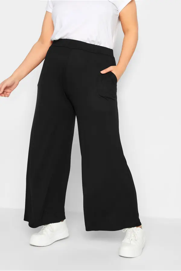 Yours Curve Black Wide Leg Stretch Trousers, Women's Curve & Plus Size, Yours