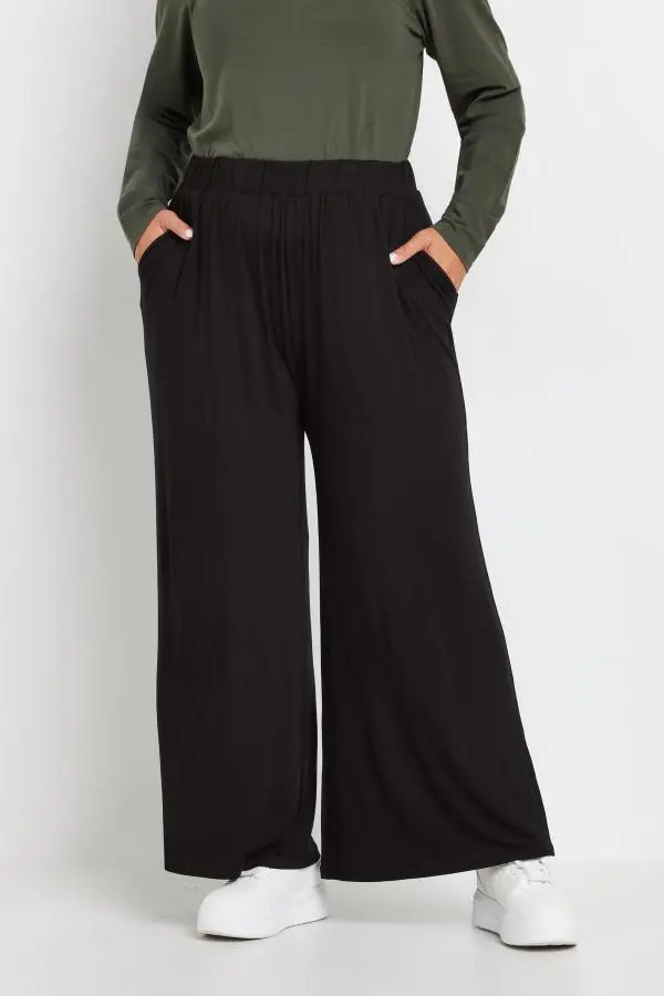 Yours Curve Black Wide Leg Stretch Trousers, Women's Curve & Plus Size, Yours