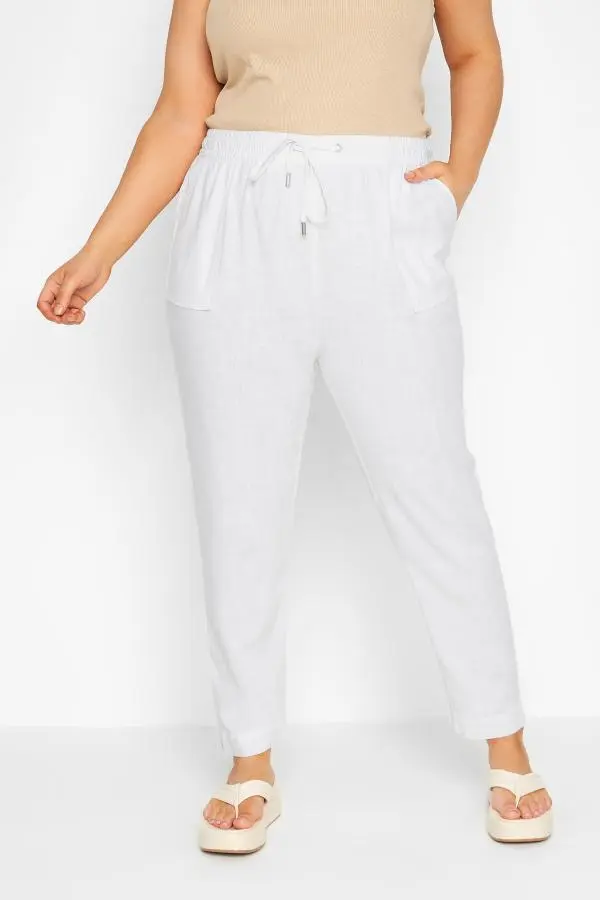 Yours Curve White Linen Joggers, Women's Curve & Plus Size, Yours