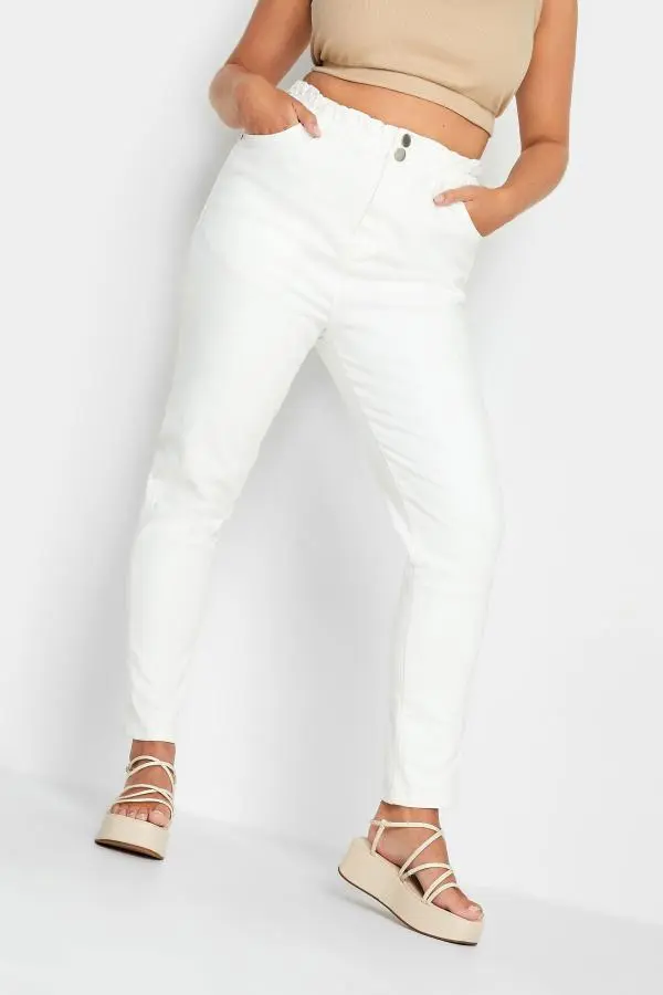 Yours Curve White Stretch Elasticated Waist Mom Jeans, Women's Curve & Plus Size, Yours