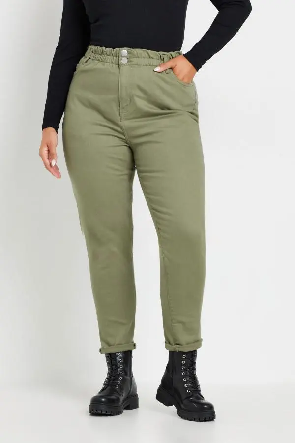 Yours Curve Khaki Green Stretch Elasticated Waist Mom Jeans, Women's Curve & Plus Size, Yours