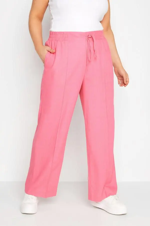 Yours Curve Hot Pink Wide Leg Linen Trousers, Women's Curve & Plus Size, Yours