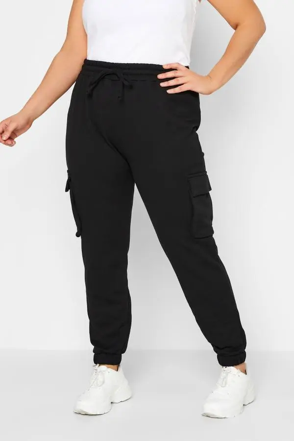 Yours Curve Black Cargo Joggers, Women's Curve & Plus Size, Yours