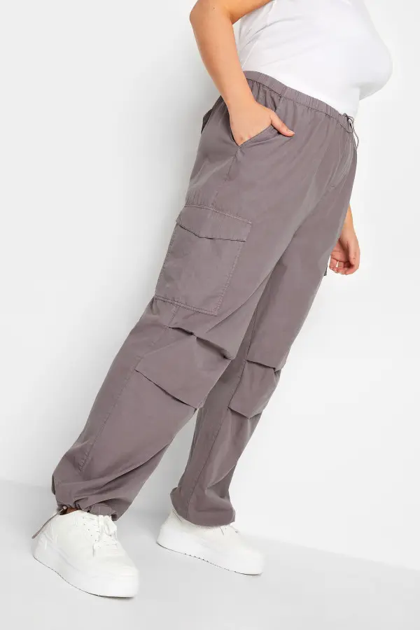 Yours Curve Grey Cargo Parachute Trousers, Women's Curve & Plus Size, Yours
