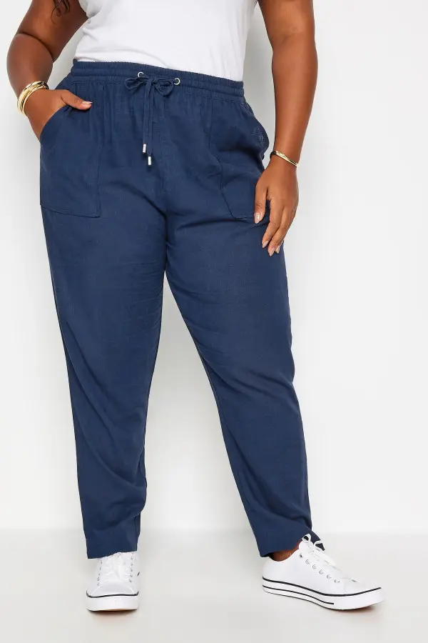Yours Curve Navy Blue Linen Jogger, Women's Curve & Plus Size, Yours