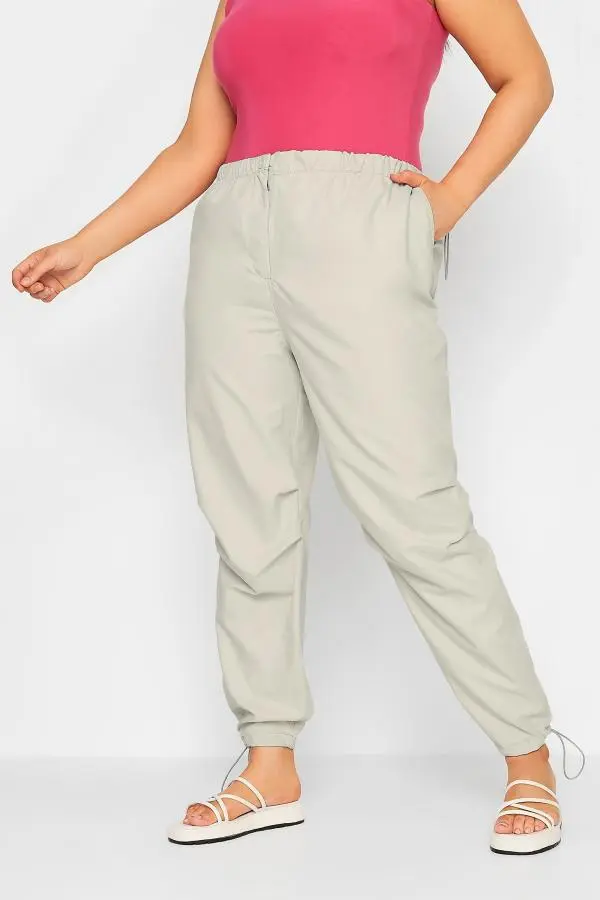 Yours Curve Cream Parachute Trousers, Women's Curve & Plus Size, Yours