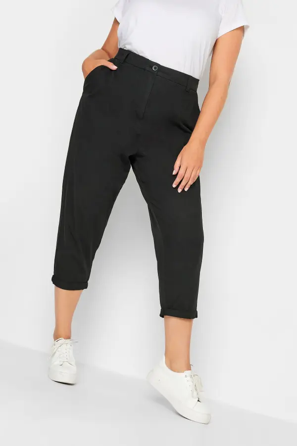 Yours Curve Black Cropped Chino Trousers, Women's Curve & Plus Size, Yours