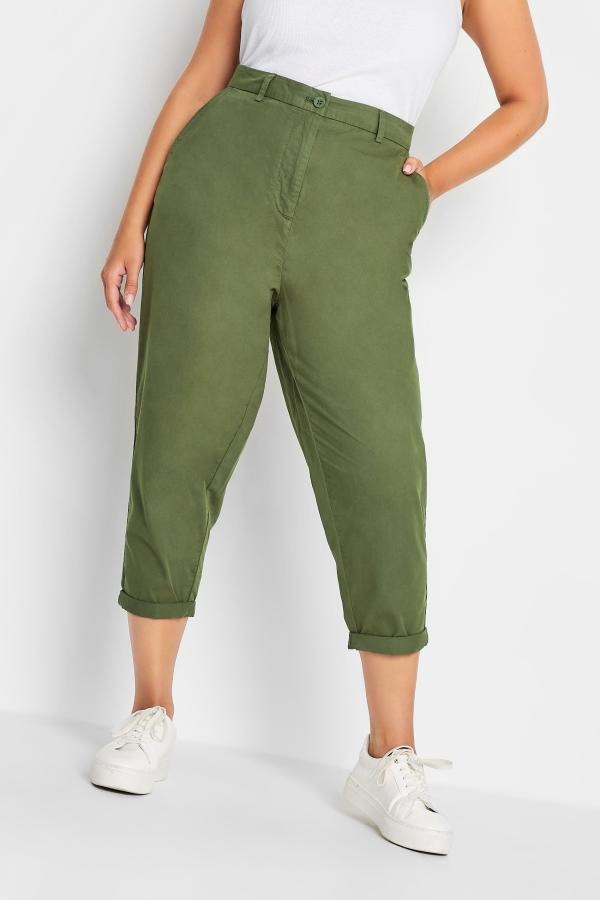 Yours Curve Khaki Green Cropped Chino Trousers, Women's Curve & Plus Size, Yours