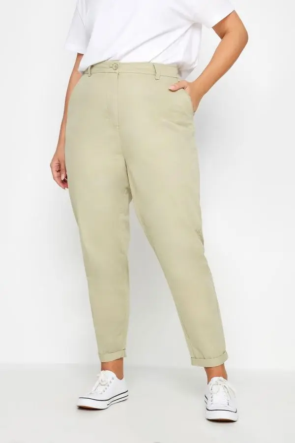 Yours Curve Beige Brown Straight Leg Chino Trousers, Women's Curve & Plus Size, Yours