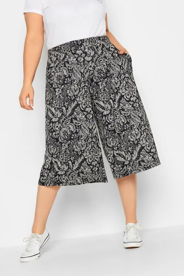 Yours Curve Black Paisley Print Culottes, Women's Curve & Plus Size, Yours